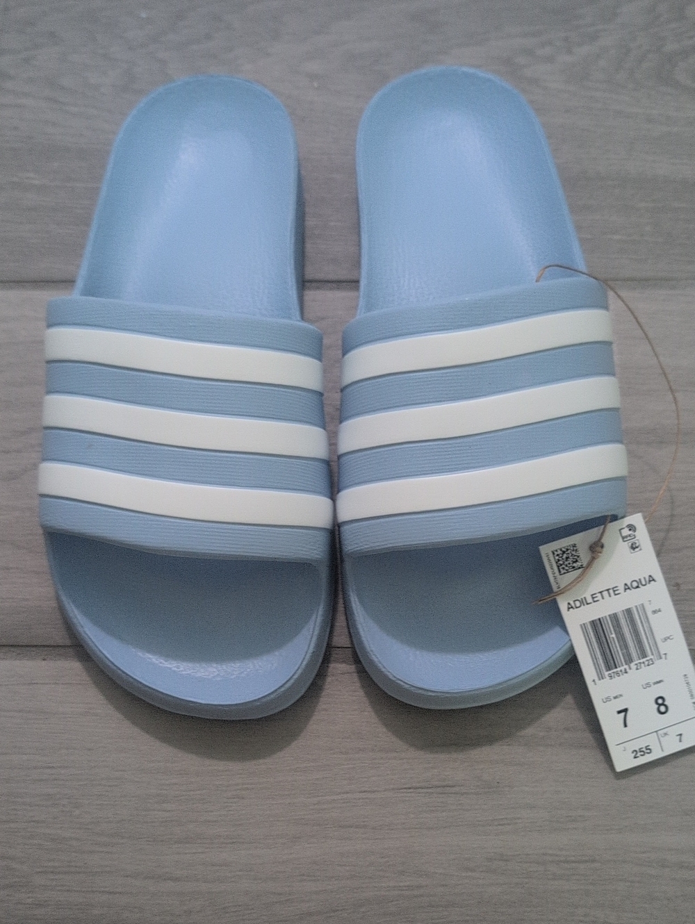 adidas Light Blue Slide Sandals with White Stripes